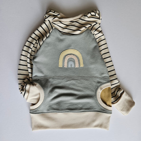 4-7 Years Rainbow Stripe Grow With Me Hoodie