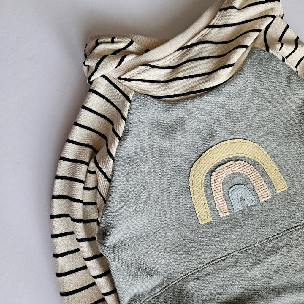 4-7 Years Rainbow Stripe Grow With Me Hoodie