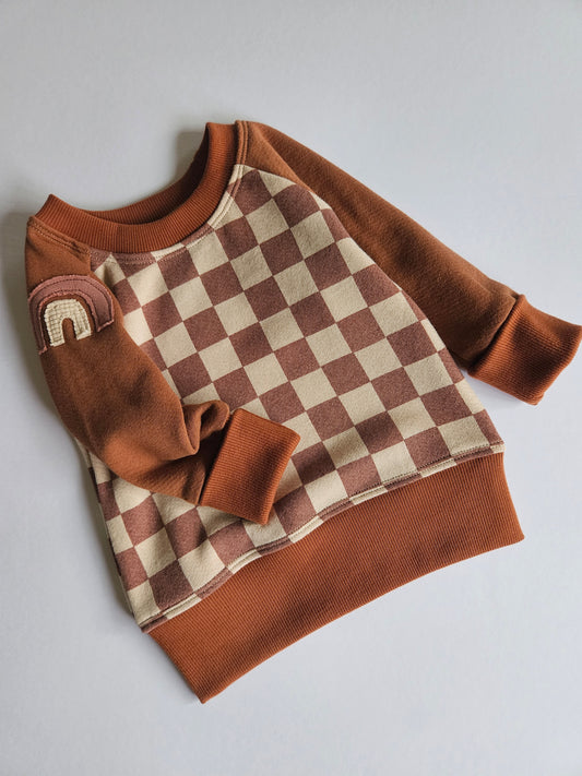 3-12 Months Rainbow Checks Grow With Me Sweater