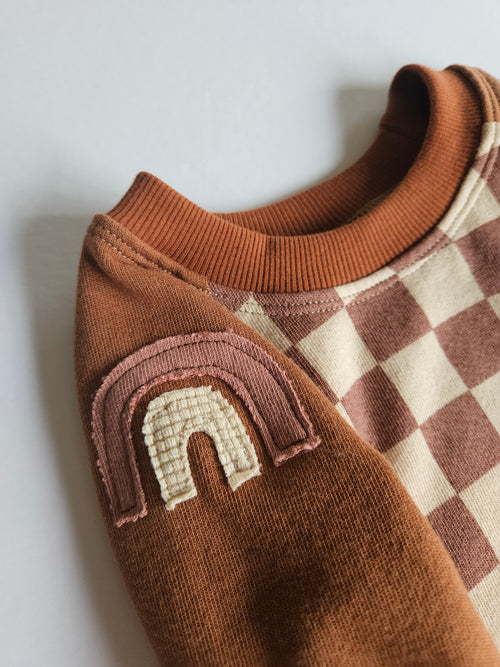 3-12 Months Rainbow Checks Grow With Me Sweater