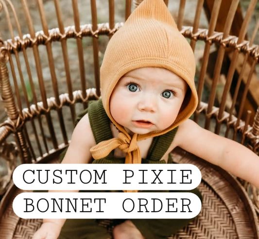 ORDER for Molly- Pixie Bonnets in Northwood, Canyon, Oat Waffle 6-18M