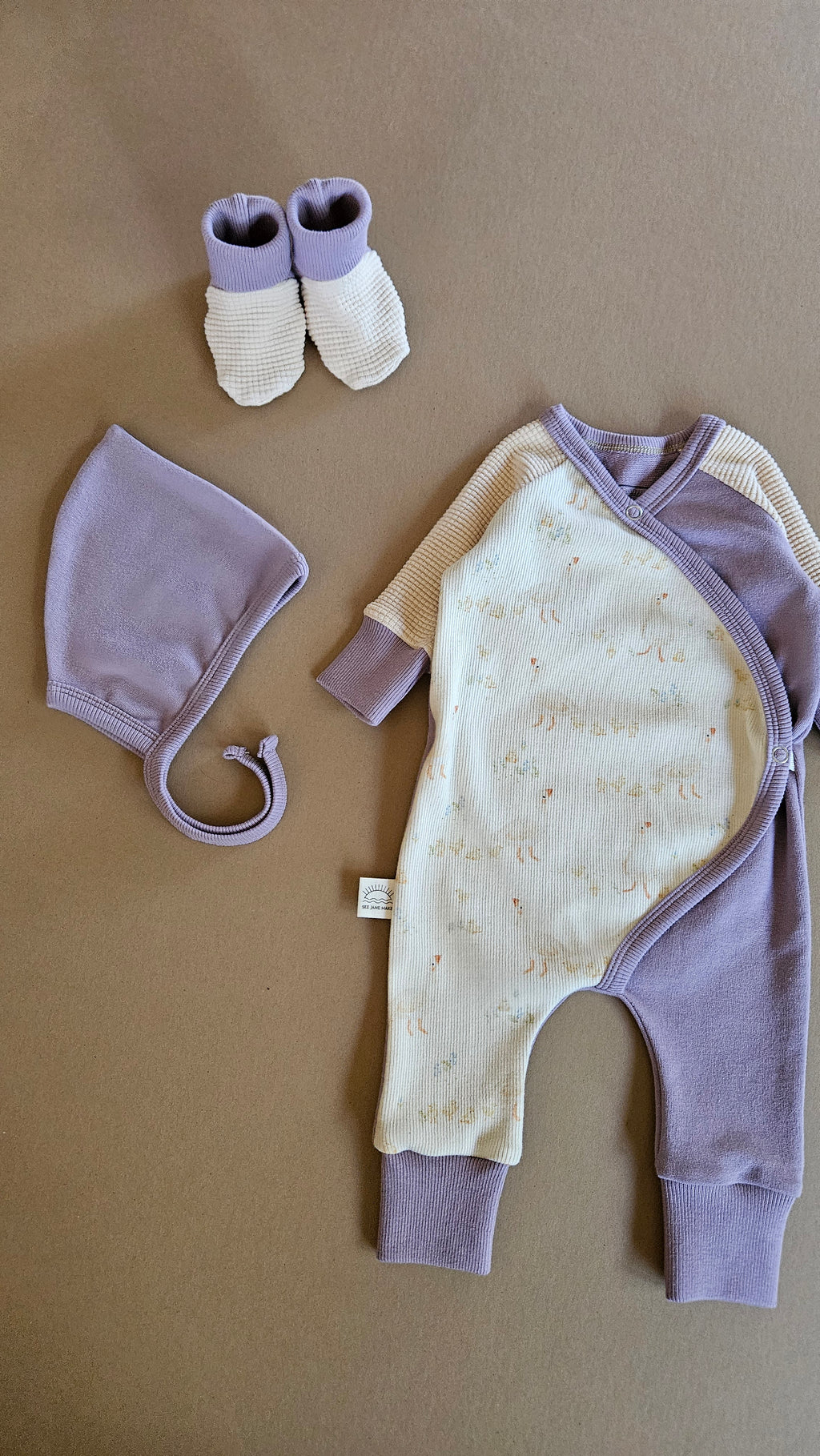Newborn Baby Essentials Set- in Ducklings with Lilac