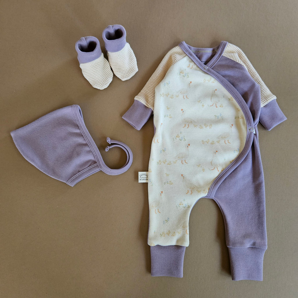 Newborn Baby Essentials Set- in Ducklings with Lilac