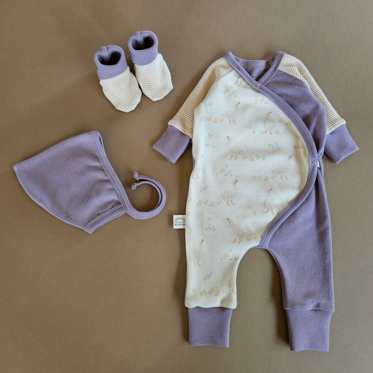 Newborn Baby Essentials Set- in Ducklings with Lilac
